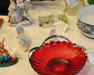 Mid Century red glass, 2 glass candy containers