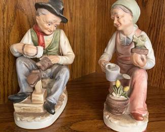 Two Ardco Figurines - Woman Gardening & Man Shining Shoes 