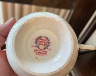 Queen Anne "Royal Bridal Gown" China - Set of 6 Teacup & Saucers, Creamer, Serving Platter