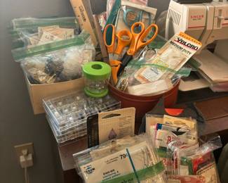 Assortment of Sewing Supplies - Thread, Scissors, Patterns, Needles
