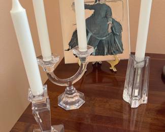 Assortment of Glass Candle Stick Holders, Small Painting on Canvas "Woman on Sofa" by Edgar Degas