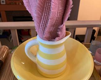 Terramoto San Francisco Yellow/White Striped Ceramic Pitcher