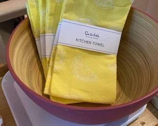 Sur La Table Kitchen Towels with Lemon Design, Bambu Red Bamboo Mixing Bowl