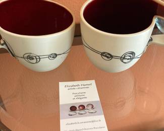 Pair of Abstract Ceramic Coffee Mugs by Elizabeth Hamel