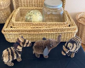 Brushart Figurines - Two Zebras & Elephant, Assortment of Sweetgrass Baskets