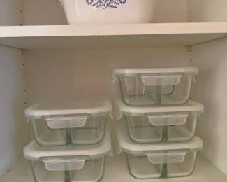 5 Glass Food Storage, Corningware Blue Cornflower 1 QT Lidded Casserole Dish