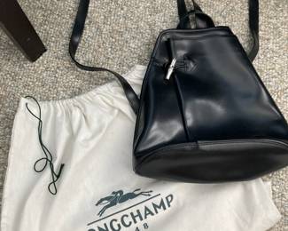 Longchamp Black Leather Bucket Backpack