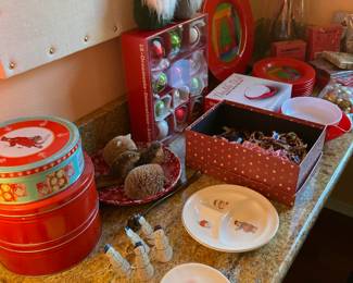 Assortment of Christmas Decor, Ornaments and Dishes