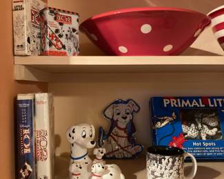 101 Dalmatians & 102 Dalmatians VHS Tapes, Disney 101 Dalmatians Plastic Coin Piggy Bank, 101 Dalmatians “Leashed Up” - Disney Decor, 101 Dalmatians Coffee Mug, 1993 Primal Lite Dalmatians Fire Dog Hydrant String Lights, 101 Dalmatians Collectable Bandages Tin Box, 1991 101 Dalmatians Mini Book Set