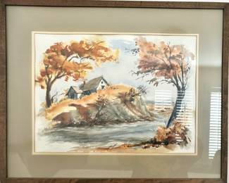1973 Framed & Matted Watercolor "Autumn Rural Road"