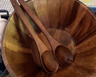 Walnut Wood Salad Bowl with Servers