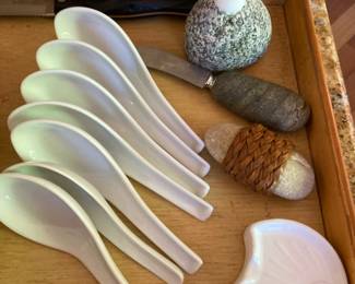 White Ceramic Asian Soup Spoons