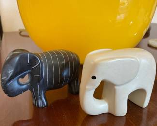 Hand Carved Black Soap Stone Elephant Figurine, 1990's Abstract Art Polished Stone Elephant Figurine