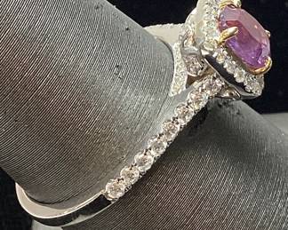 18KT WHITE & YELLOW GOLD KASHMIR SAPPHIRE & DIAMOND RING, SIZE 6.75, G.I.A. CERTIFIED EXTREMELY RARE UNHEATED KASHMIR SAPPHIRE, 1.04cts SAPPHIRE, 0.45cts DIAMONDS, 3.9g TOTAL WEIGHT, GGA APPRAISAL $14,760.00