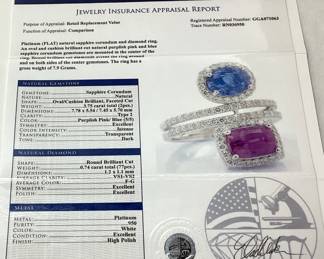 PLATINUM SAPPHIRE & DIAMOND RING, SIZE 7, 3.75cts SAPPHIRE 0.74cts DIAMONDS, 7.9g TOTAL WEIGHT GGA APPRAISAL $22,780.00,