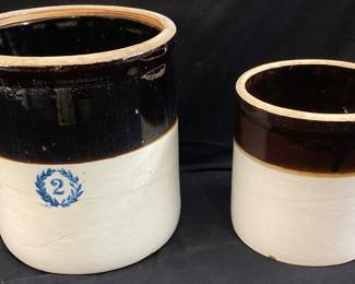 (2) BROWN DRIP CROCKS, 2 gal & 1 gal