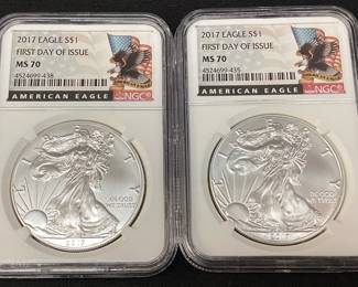 (2) 2017 SILVER AMERICAN EAGLES,