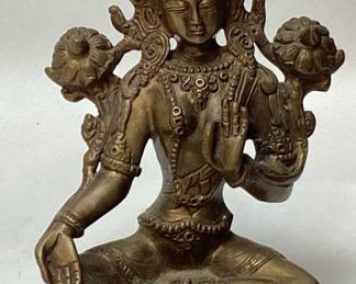 ASIAN CAST BRASS BUDDHA FIGURINE, 8.5