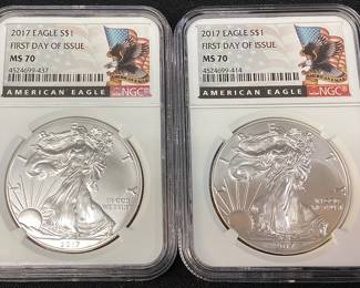 (2) 2017 SILVER AMERICAN EAGLES,
