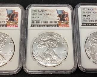 (3) 2017 SILVER AMERICAN EAGLES,