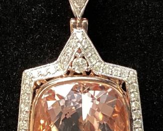 14KT ROSE & WHITE GOLD MORGANITE & DIAMOND PENDANT w CHAIN, 16.20cts MORGANITE, 0.70cts DIAMONDS, 13.2g TOTAL WEIGHT, GGA APPRAISAL $21,460.00,