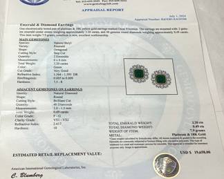 PLATINUM & 18KT YELLOW GOLD EMERALD & DIAMOND EARRINGS 3.20cts EMERALDS, 0.49cts DIAMONDS, 7.9g TOTAL WEIGHT

AIGL APPRAISAL $19,658.00,