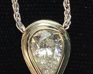14KT WHITE GOLD SOLITAIRE DIAMOND PENDANT & WHEAT CHAIN, 2.2cts DIAMOND, 7.7g TOTAL WEIGHT

JEWELRY AUTHORITY APPRAISAL $13,000.00,