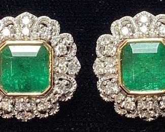 PLATINUM & 18KT YELLOW GOLD EMERALD & DIAMOND EARRINGS 3.20cts EMERALDS, 0.49cts DIAMONDS, 7.9g TOTAL WEIGHT

AIGL APPRAISAL $19,658.00,