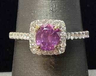 18KT WHITE & YELLOW GOLD KASHMIR SAPPHIRE & DIAMOND RING, SIZE 6.75, G.I.A. CERTIFIED EXTREMELY RARE UNHEATED KASHMIR SAPPHIRE, 1.04cts SAPPHIRE, 0.45cts DIAMONDS, 3.9g TOTAL WEIGHT, GGA APPRAISAL $14,760.00