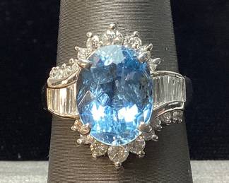 PLATINUM AQUAMARINE & DIAMOND RING, SIZE 7, 3.77cts AQUAMARINE, 0.75cts DIAMONDS, 8.3g TOTAL WEIGHT

AIGL APPRAISAL $13,747.00,