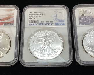 (3) 2021 SILVER AMERICAN EAGLES, MS70, TYPE 2,