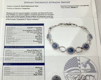 PLATINUM SAPPHIRE & DIAMOND BRACELET, 7.87cts SAPPHIRE, 1.91cts DIAMONDS, 26g TOTAL WEIGHT

GGA APPRAISAL $33,570.00,
