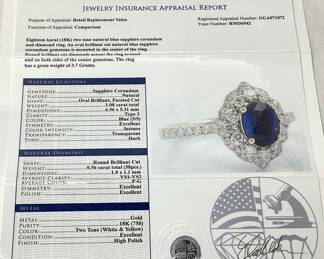 18KT WHITE & YELLOW GOLD BLUE SAPPHIRE & DIAMOND RING SIZE 7.25, 1.08cts SAPPHIRE, 0.56cts DIAMONDS, 3.7g TOTAL

WEIGHT GGA APPRAISAL $11,970.00,