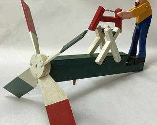 VTG. FOLK ART WOOD SAWMAN WHIRLIGIG, 15