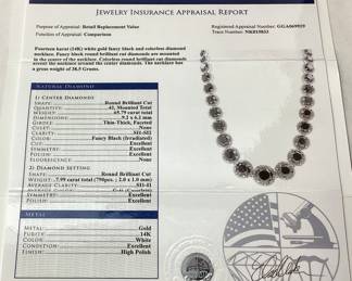 14KT WHITE GOLD FANCY BLACK & COLORLESS DIAMOND NECKLACE, 65.79cts FANCY BLACK DIAMONDS, 7.99cts COLORLESS DIAMONDS, 38.5g TOTAL WEIGHT, GGA APPRAISAL $57,840.00,
