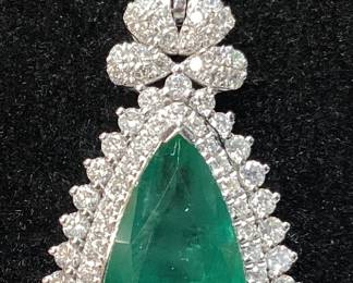 PLATINUM EMERALD & DIAMOND PENDANT, 18’’ L, G.I.A. CERTIFIED NATURAL EMERALD, 7.33cts EMERALD, 1.28cts DIAMONDS 11.8g TOTAL WEIGHT, AIGL APPRAISAL $31,488.00,