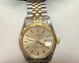 1981 ROLEX DATE 34mm 14KT GOLD & STAINLESS MEN’S AUTOMATIC WATCH, MODEL 15000, MOVEMENT CALIBER 3035, FLUTED BEZEL, GOLD & STAINLESS JUBILEE BRACELET, RECENTLY SERVICED.