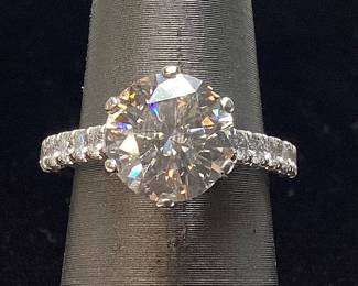 18KT WHITE GOLD 2.54ct M S1 CENTER DIAMOND TACORI ACCENTED SOLITAIRE ENGAGEMENT RING, .59ct SMALL ROUNDS F-G VS1-VS2, 4.7 GRAMS, ALL NATURAL DIAMONDS, SIZE 4