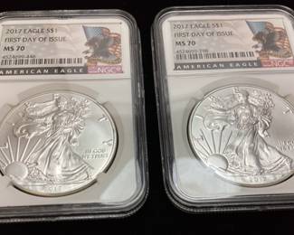 (2) 2017 SILVER AMERICAN EAGLES, MS70, 1st DAY STRIKE