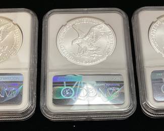 (3) 2021 SILVER AMERICAN EAGLES, MS70, TYPE 2,