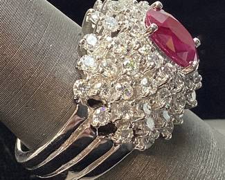 PLATINUM BURMESE RUBY & DIAMOND RING, SIZE 7, EXTREMELY RARE G.I.A. CERTIFIED RUBY, 2.58cts RUBY, 2.30cts DIAMONDS, 23.4g TOTAL WEIGHT, AIGL APPRAISAL $33,287.00