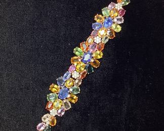 14KT YELLOW GOLD MULTI COLOR SAPPHIRE & DIAMOND BRACELET, 45.52cts SAPPHIRES, 1.84cts DIAMONDS, 26.7g TOTAL WEIGHT, GGA APPRAISAL $45,870.00,