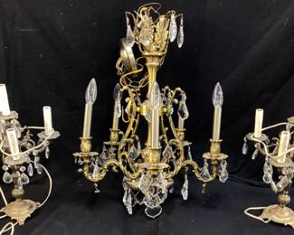VTG. ORNATE BRASS CHANDELIER &