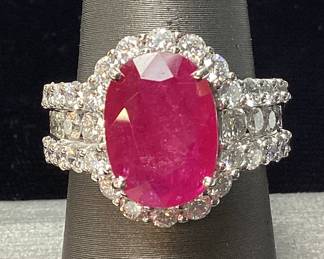 PLATINUM RUBY & DIAMOND RING, SIZE 7.5, 4.62cts RUBY, 2.13cts DIAMONDS, 11.8g TOTAL WEIGHT, GGA APPRAISAL $29,760.00,