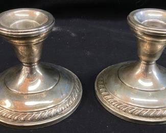 2 VTG. WEIGHTED STERLING SILVER CANDLE STANDS