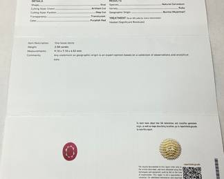 PLATINUM BURMESE RUBY & DIAMOND RING, SIZE 7, EXTREMELY RARE G.I.A. CERTIFIED RUBY, 2.58cts RUBY, 2.30cts DIAMONDS, 23.4g TOTAL WEIGHT, AIGL APPRAISAL $33,287.00