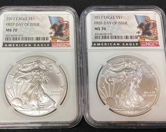 (2) 2017 SILVER AMERICAN EAGLES,