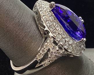 PLATINUM TANZANITE & DIAMOND RING, SIZE 7.25, 8.47cts TANZANITE, 1.57cts DIAMONDS, 15g TOTAL WEIGHT

AIGL APPRAISAL $39,418.00,