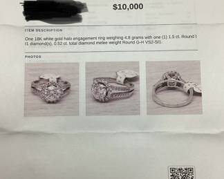 18KT WHITE GOLD HALO 1.5ct CENTER DIAMOND I I1 SPLIT SHANK ENGAGEMENT RING w .52ct SMALL ROUNDS G-H, VS2-SI1, 4.8 GRAMS, NATURAL DIAMONDS, SIZE 7, COMES WITH APPRAISAL
