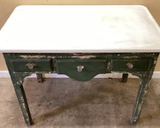 VTG. ENAMEL TOP 3 DRAWER GREEN DESK